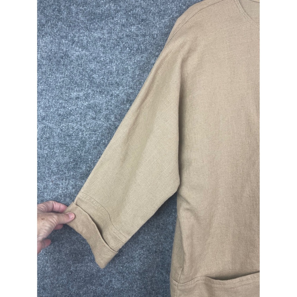 Chico's Tunic Top Womens 2 Tan Excellent Linen Cotton Button Front Pockets - Picture 5 of 13